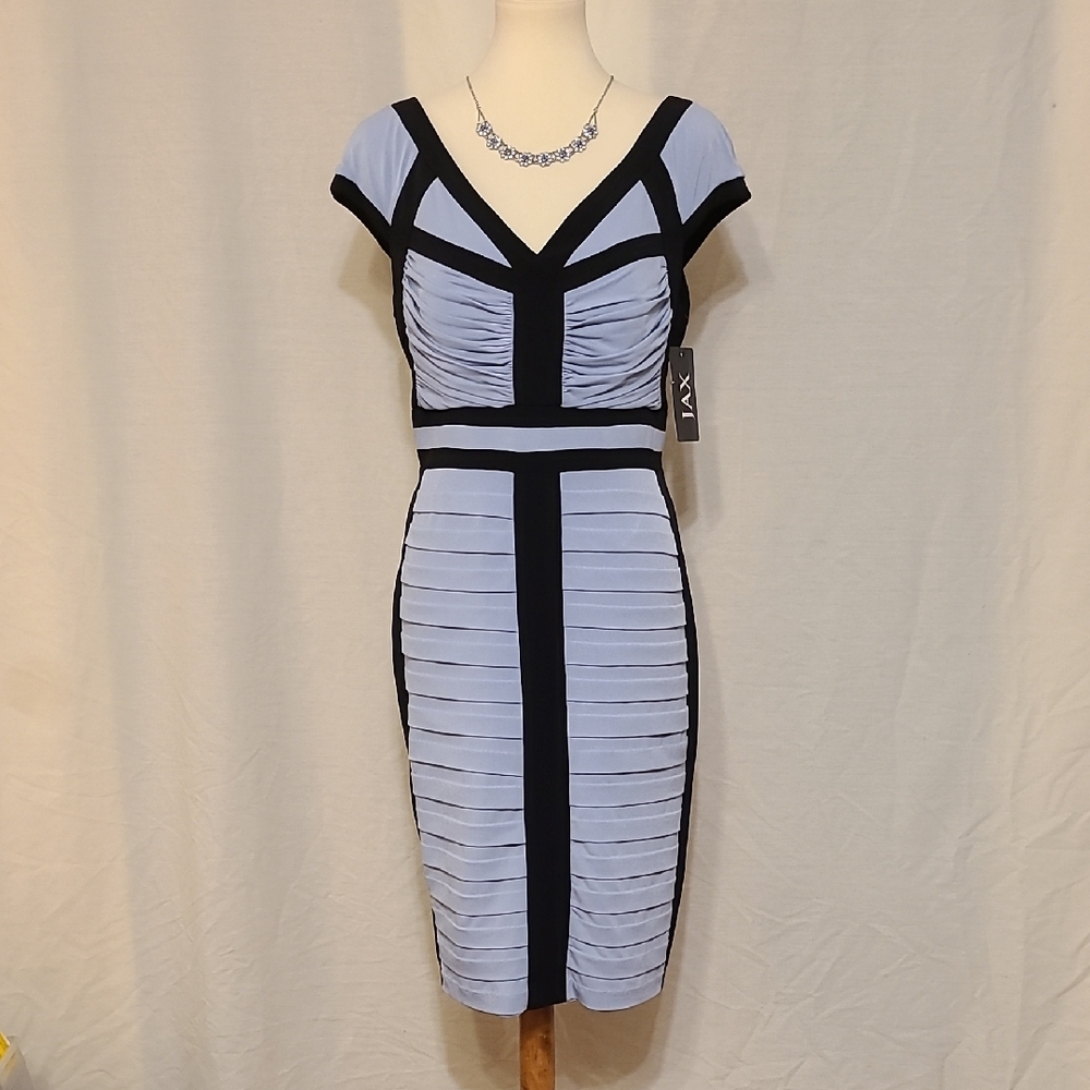 Jax Light Blue and Black Sheath Dress - Picture 12 of 15
